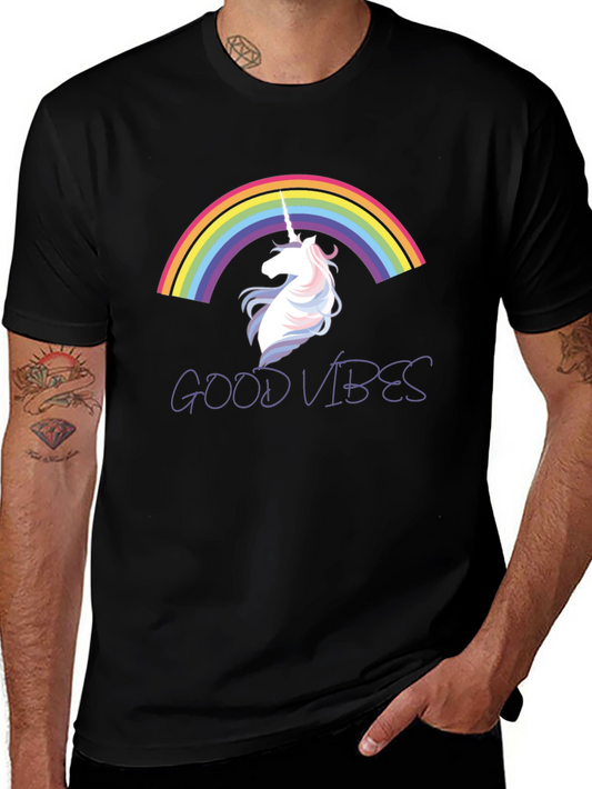 Unicorn Good Vibes Graphic Tee - Black Casual Shirt