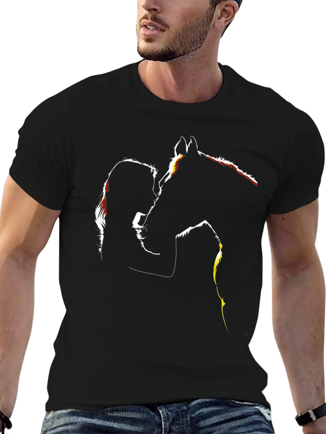 Woman & Horse Silhouette Black Graphic Tee