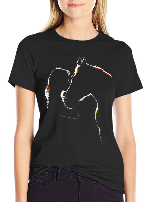 Woman & Horse Silhouette Black Graphic Tee