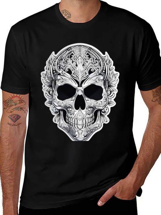 Ornate Skull Graphic Tee - Black Cotton Blend