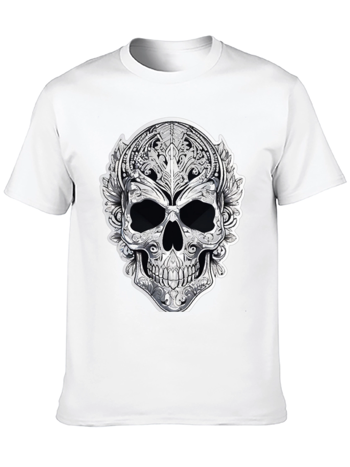 Ornate Skull Graphic Tee - Black Cotton Blend
