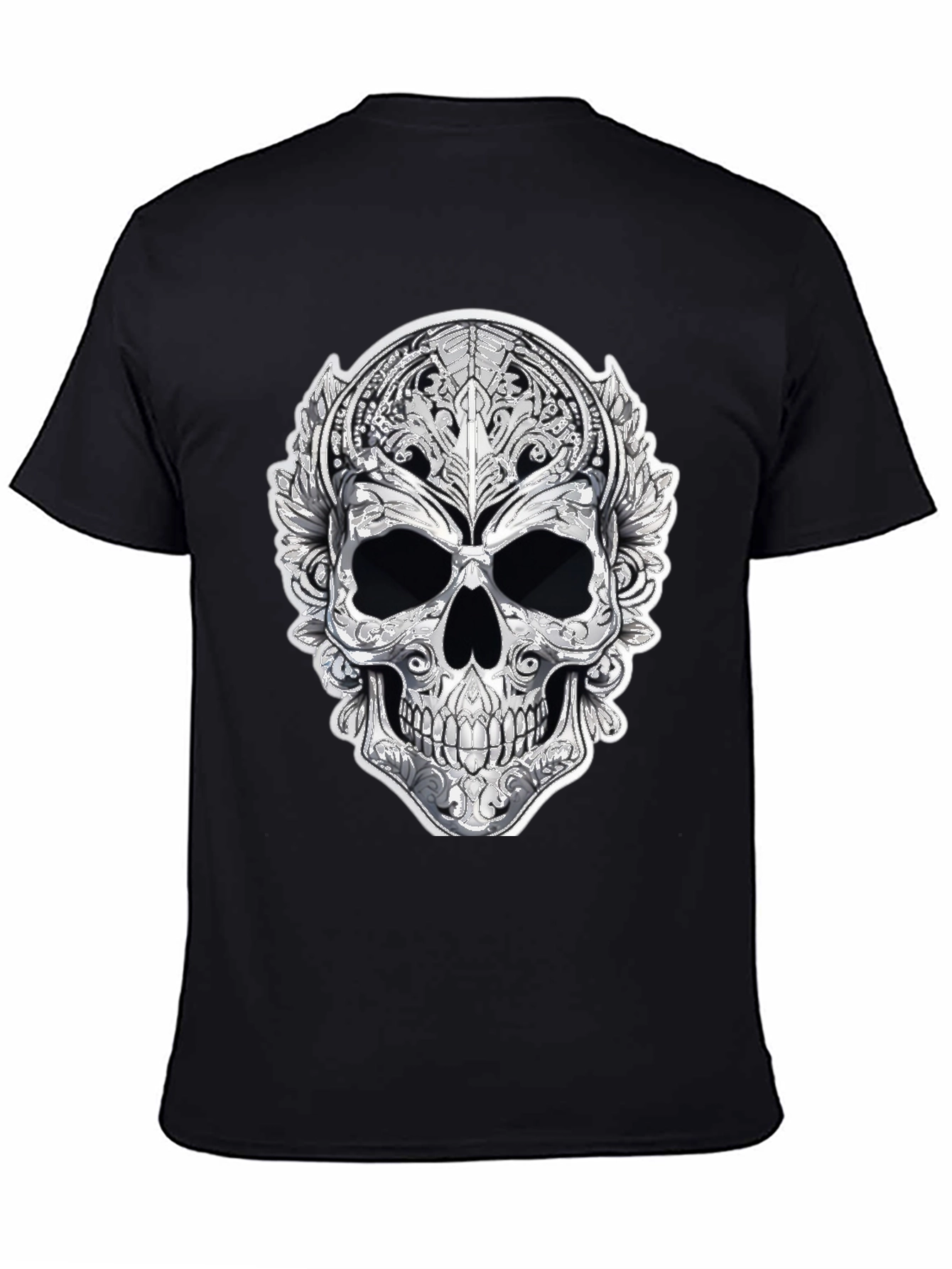 Ornate Skull Graphic Tee - Black Cotton Blend