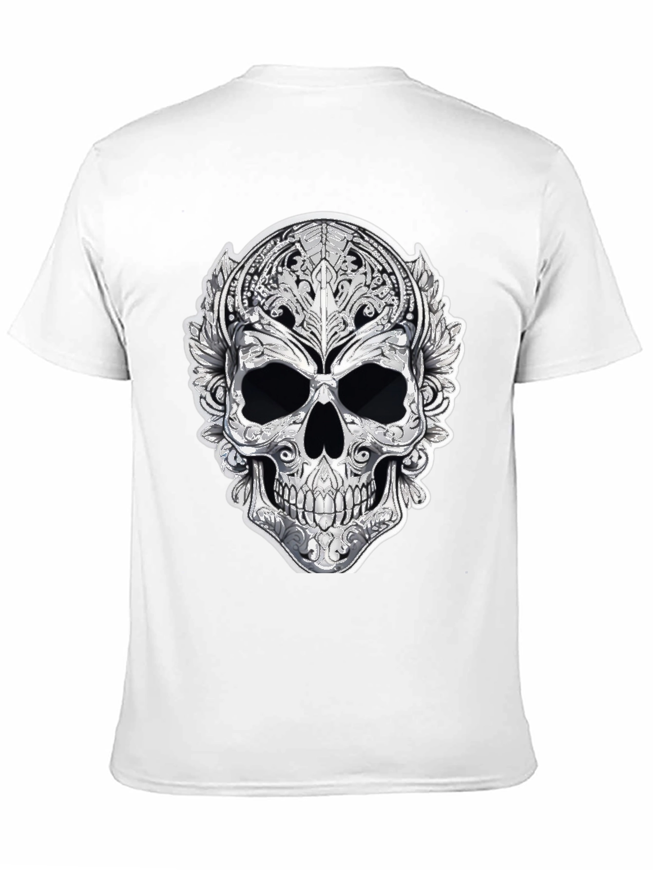 Ornate Skull Graphic Tee - Black Cotton Blend