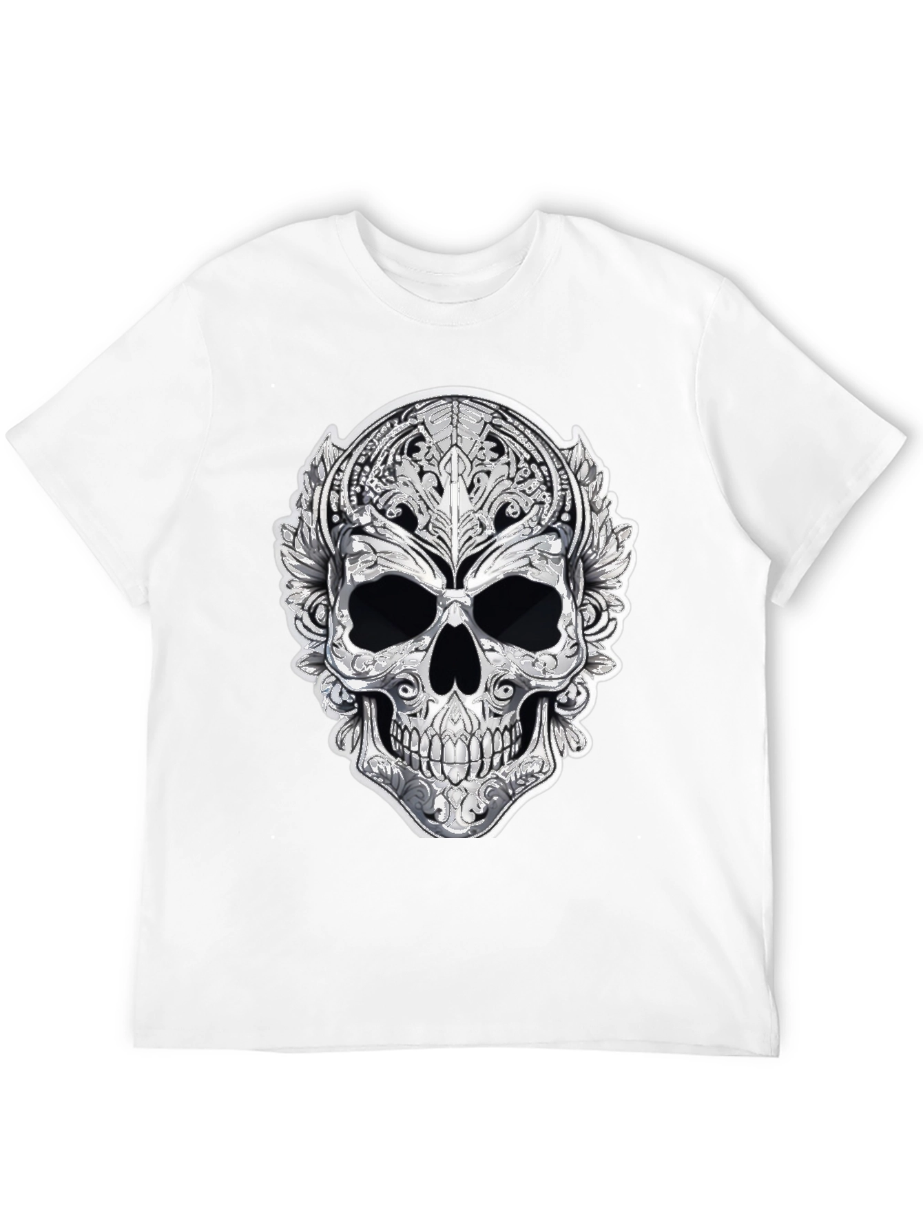 Ornate Skull Graphic Tee - Black Cotton Blend