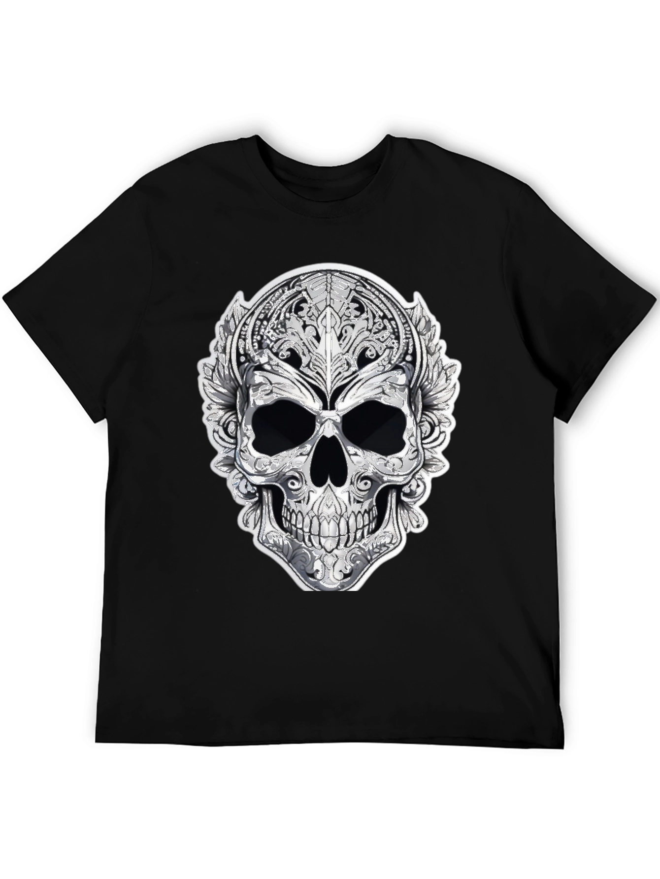 Ornate Skull Graphic Tee - Black Cotton Blend