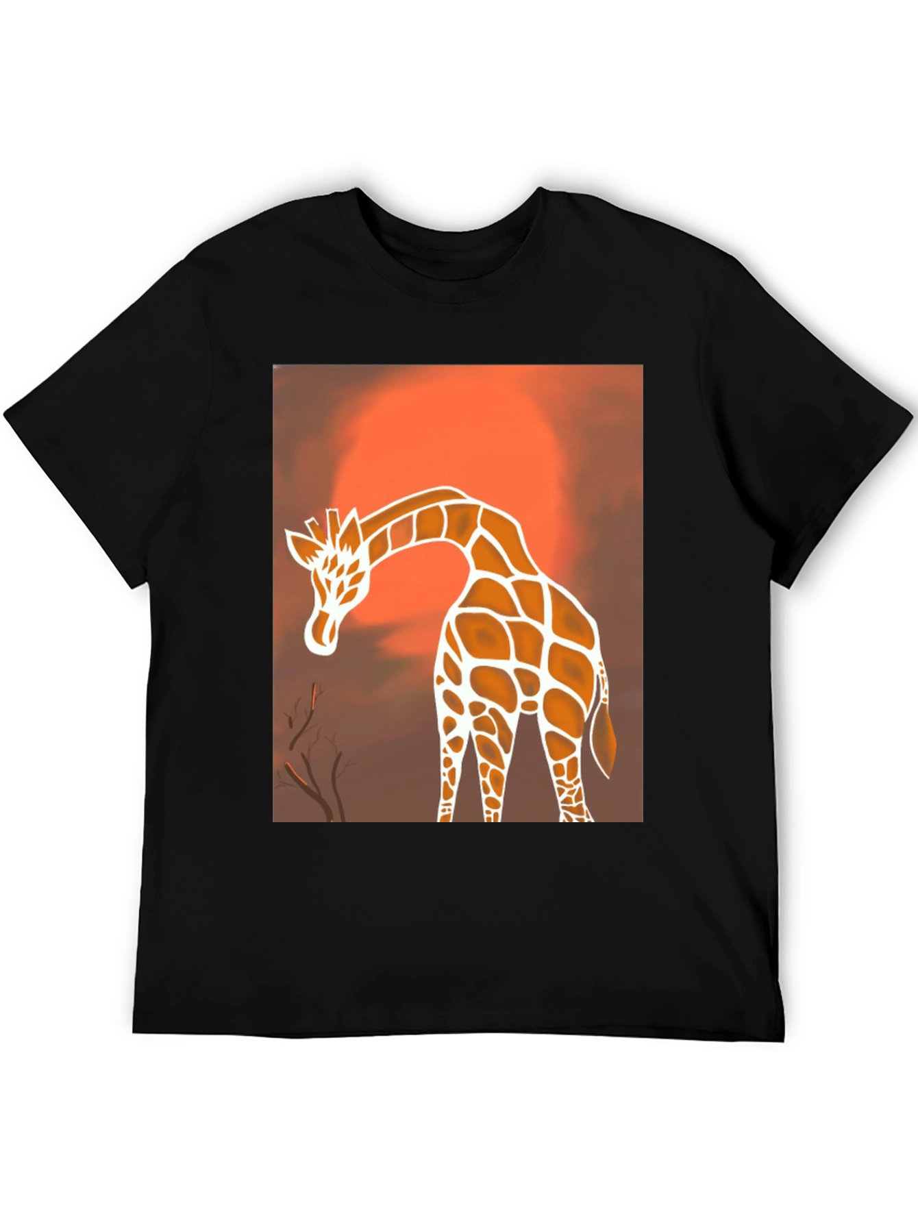 Giraffe Sunset Graphic Tee - Stylish Black T-Shirt