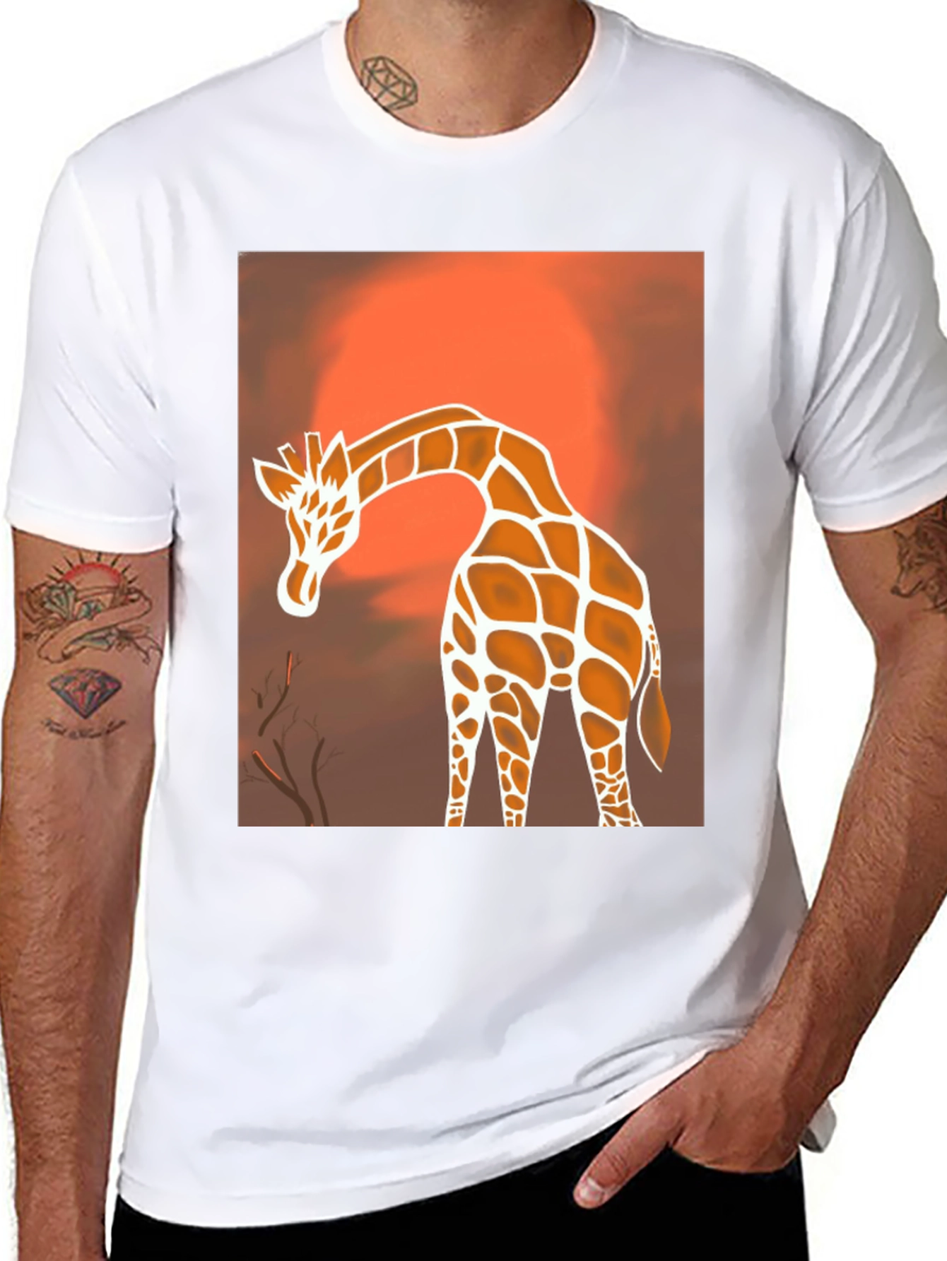 Giraffe Sunset Graphic Tee - Stylish Black T-Shirt