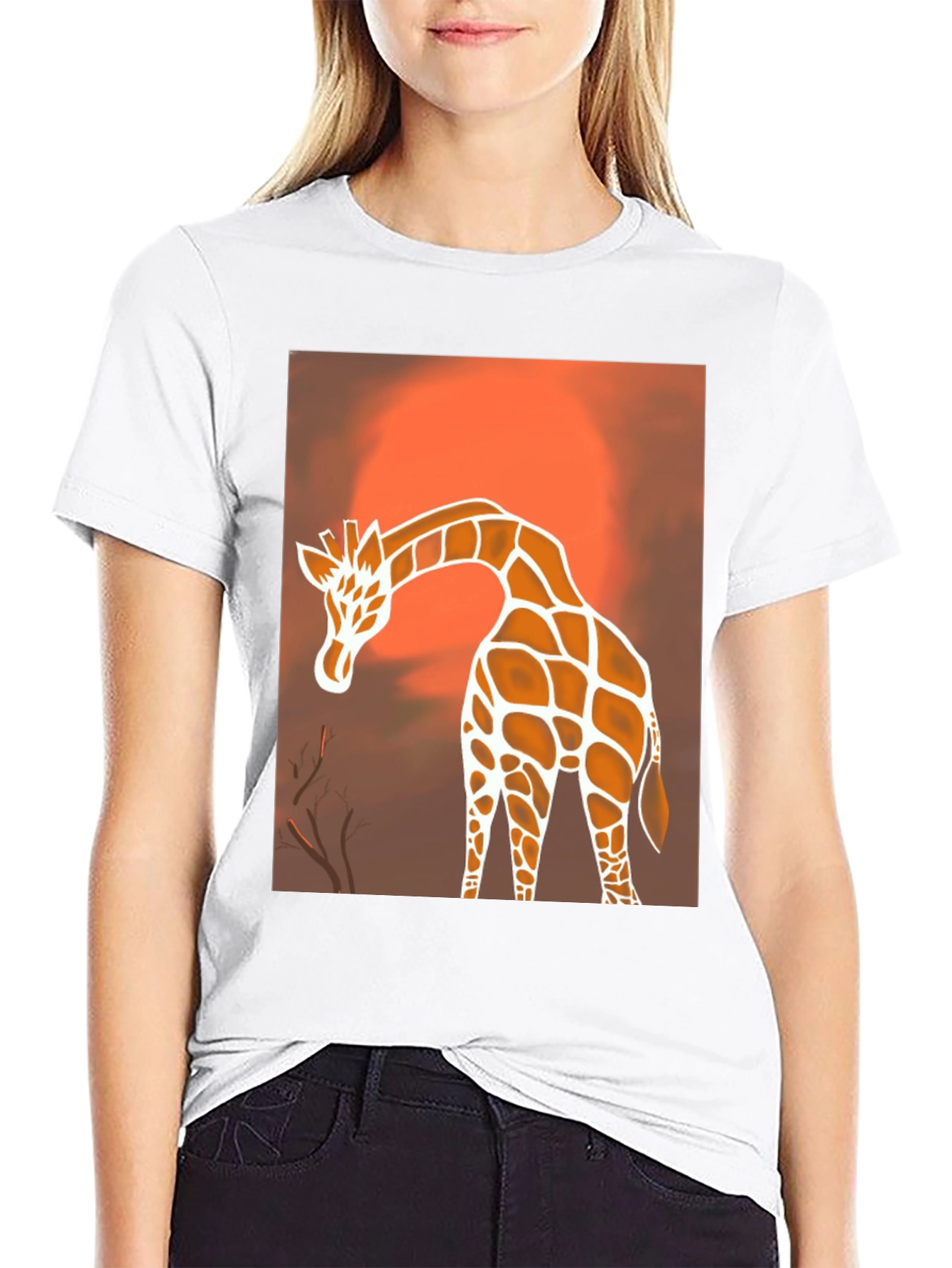 Giraffe Sunset Graphic Tee - Stylish Black T-Shirt