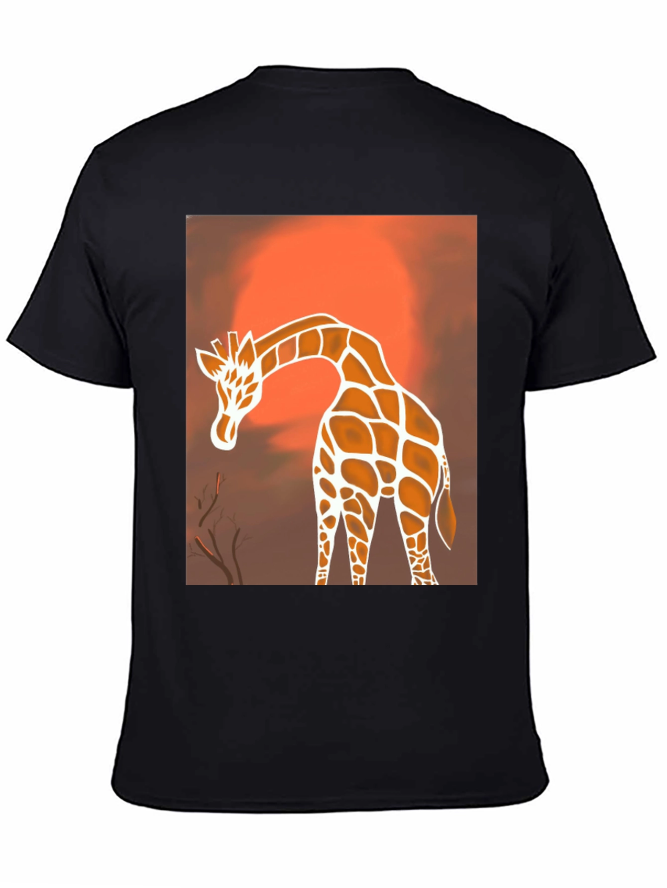 Giraffe Sunset Graphic Tee - Stylish Black T-Shirt