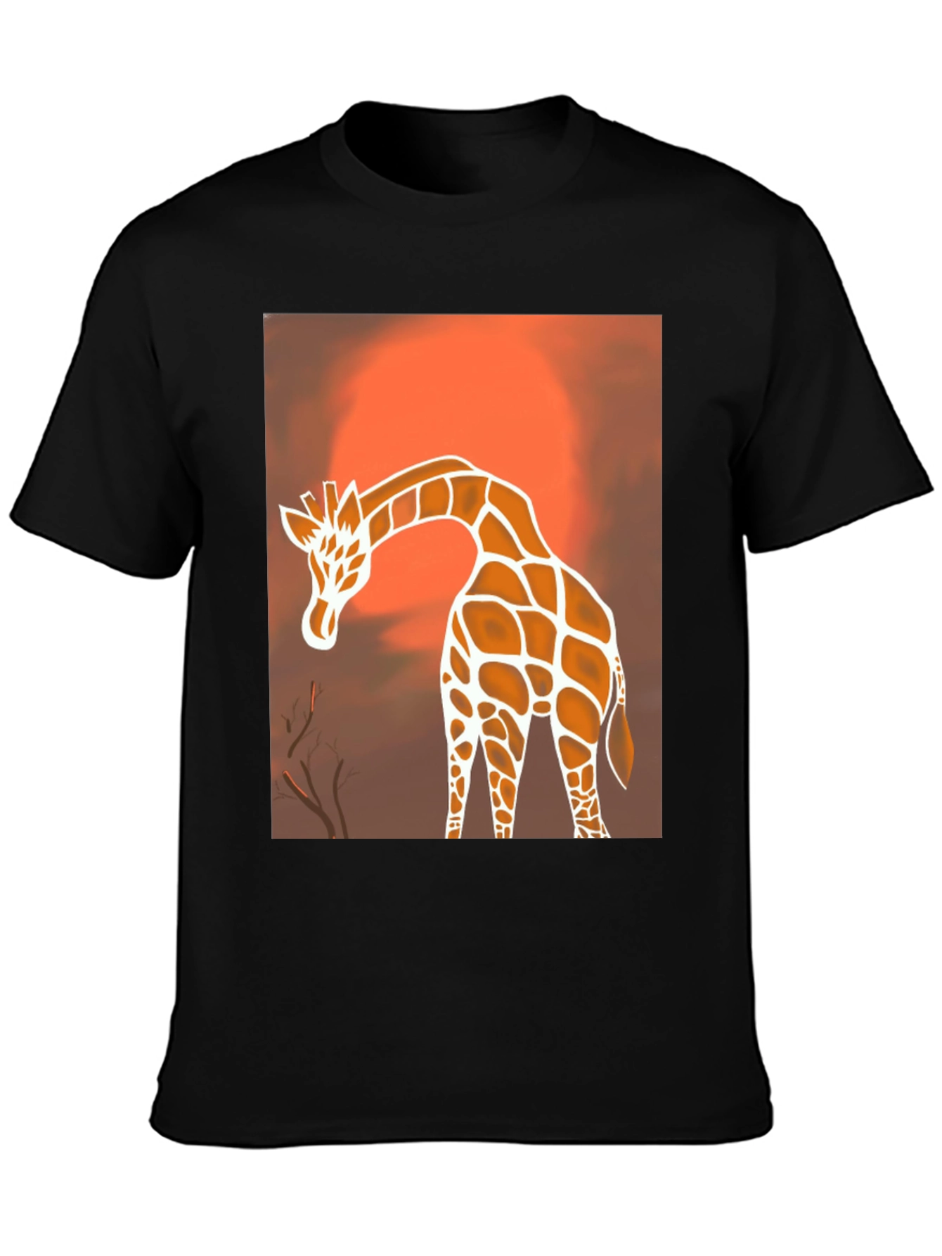 Giraffe Sunset Graphic Tee - Stylish Black T-Shirt