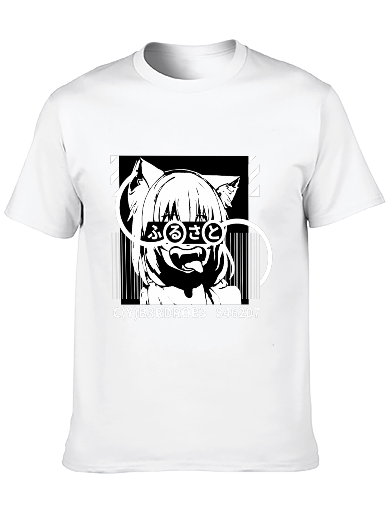 Anime Cat Girl Graphic Black T-Shirt