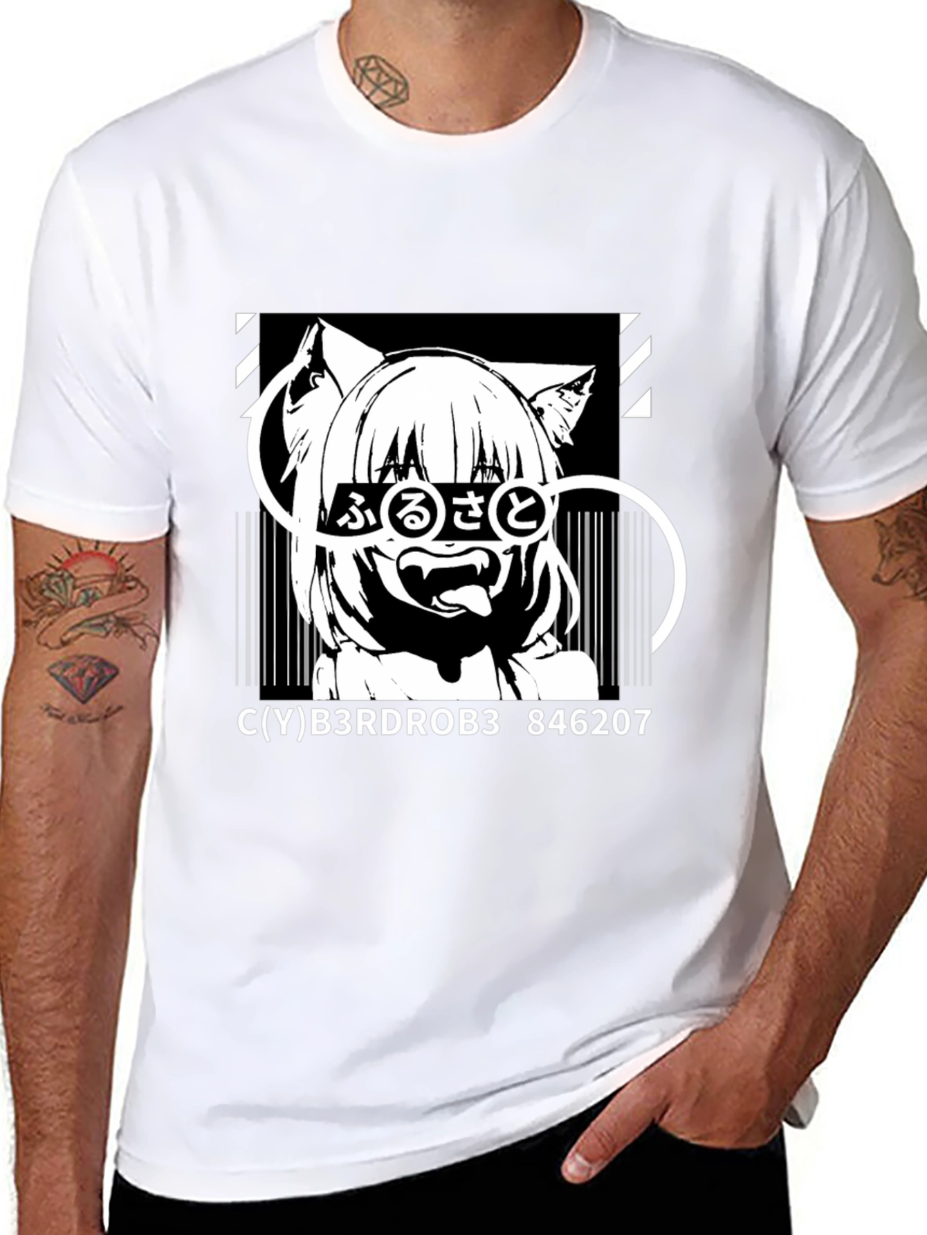 Anime Cat Girl Graphic Black T-Shirt