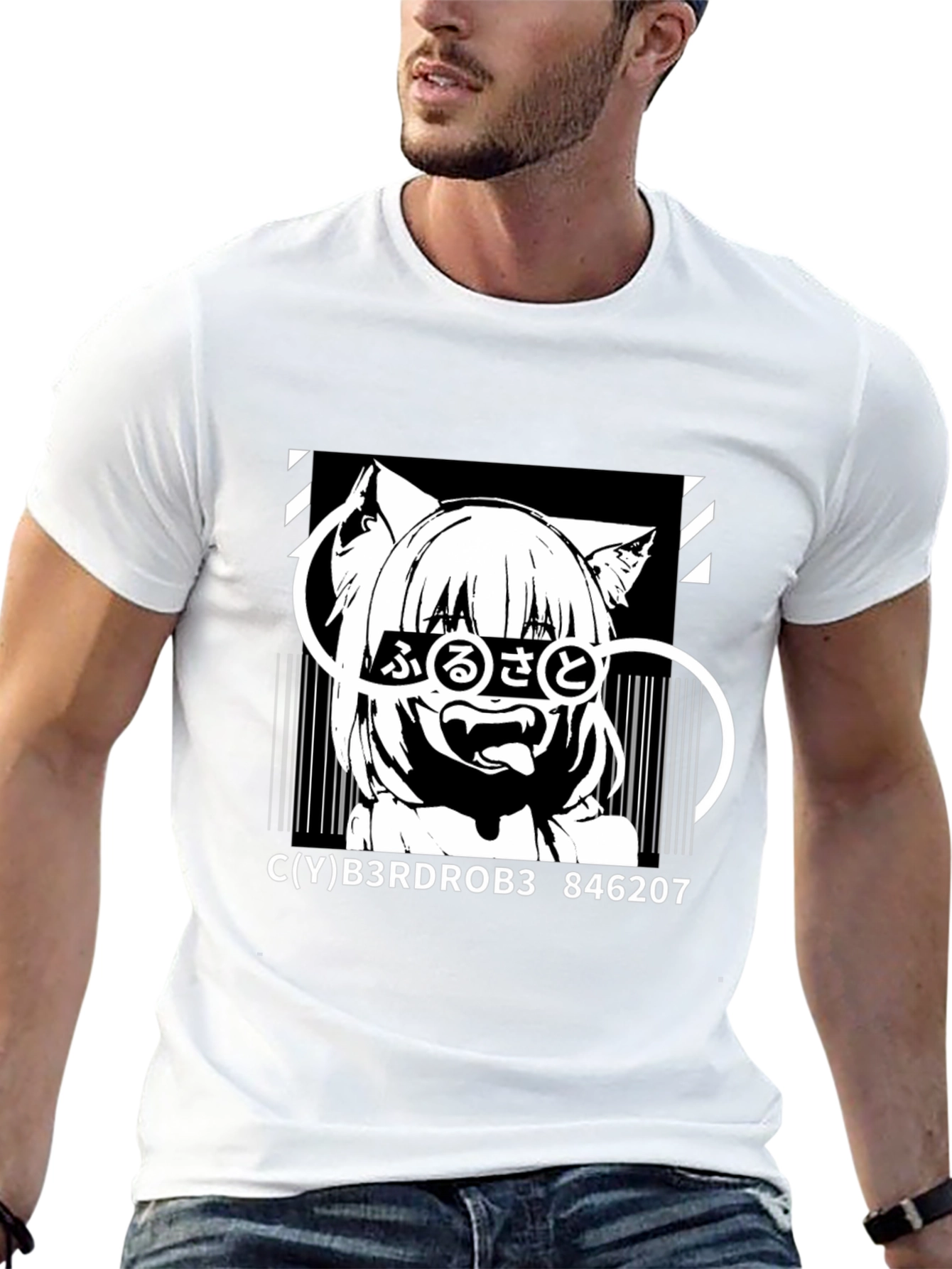 Anime Cat Girl Graphic Black T-Shirt