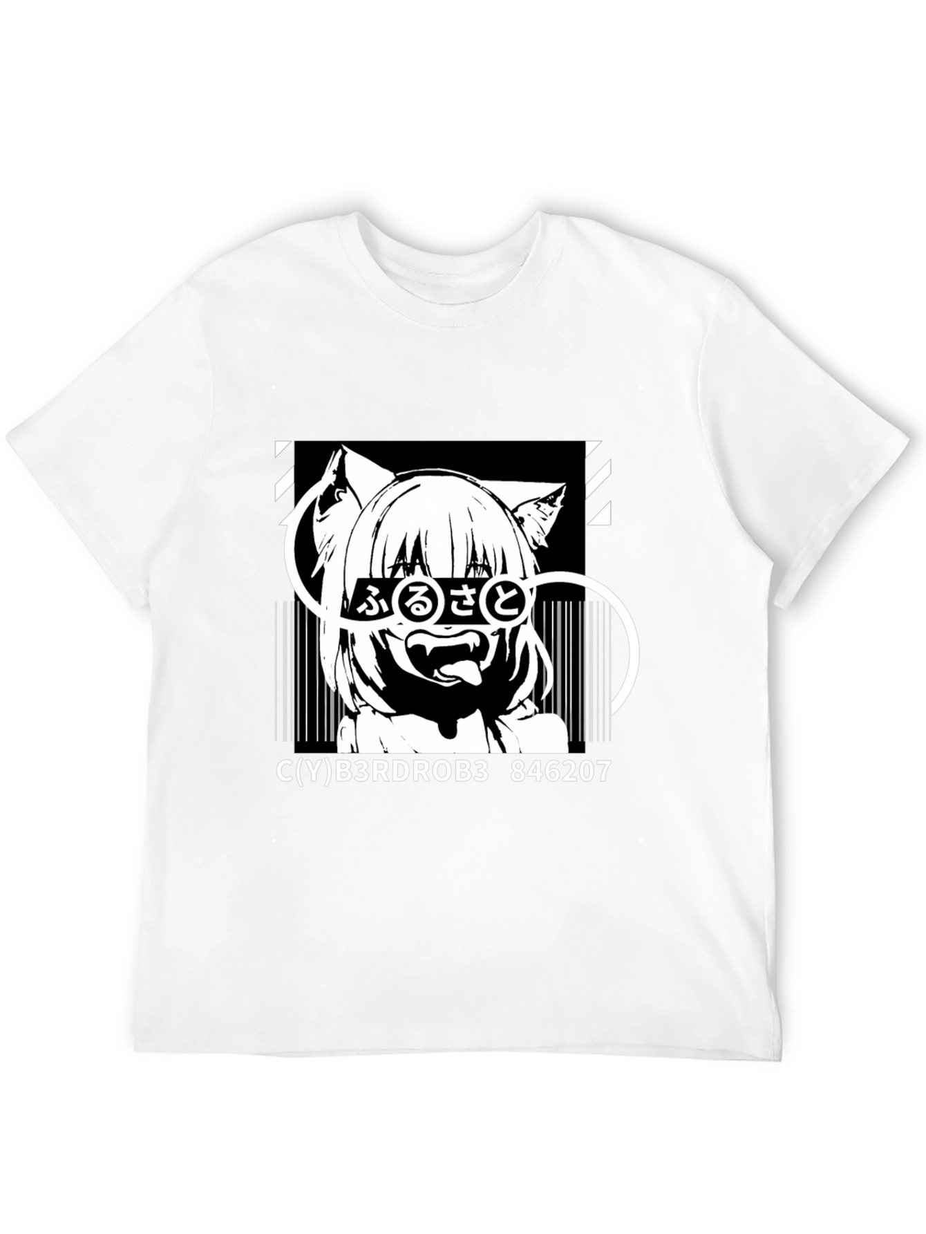 Anime Cat Girl Graphic Black T-Shirt
