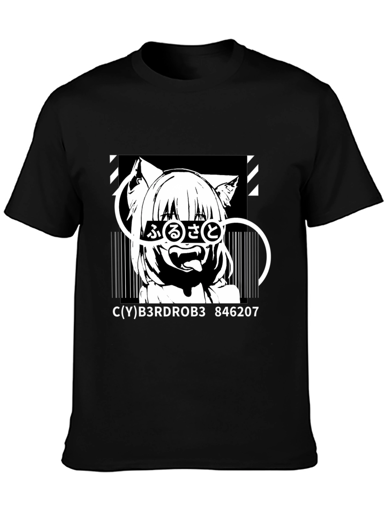 Anime Cat Girl Graphic Black T-Shirt