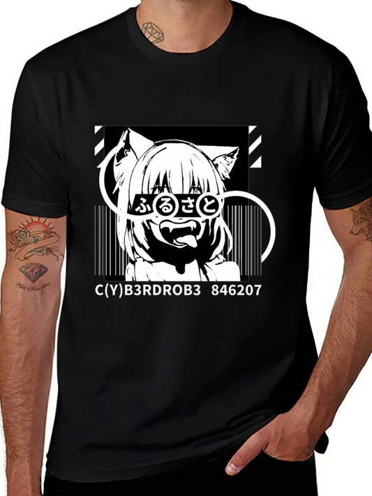 Anime Cat Girl Graphic Black T-Shirt