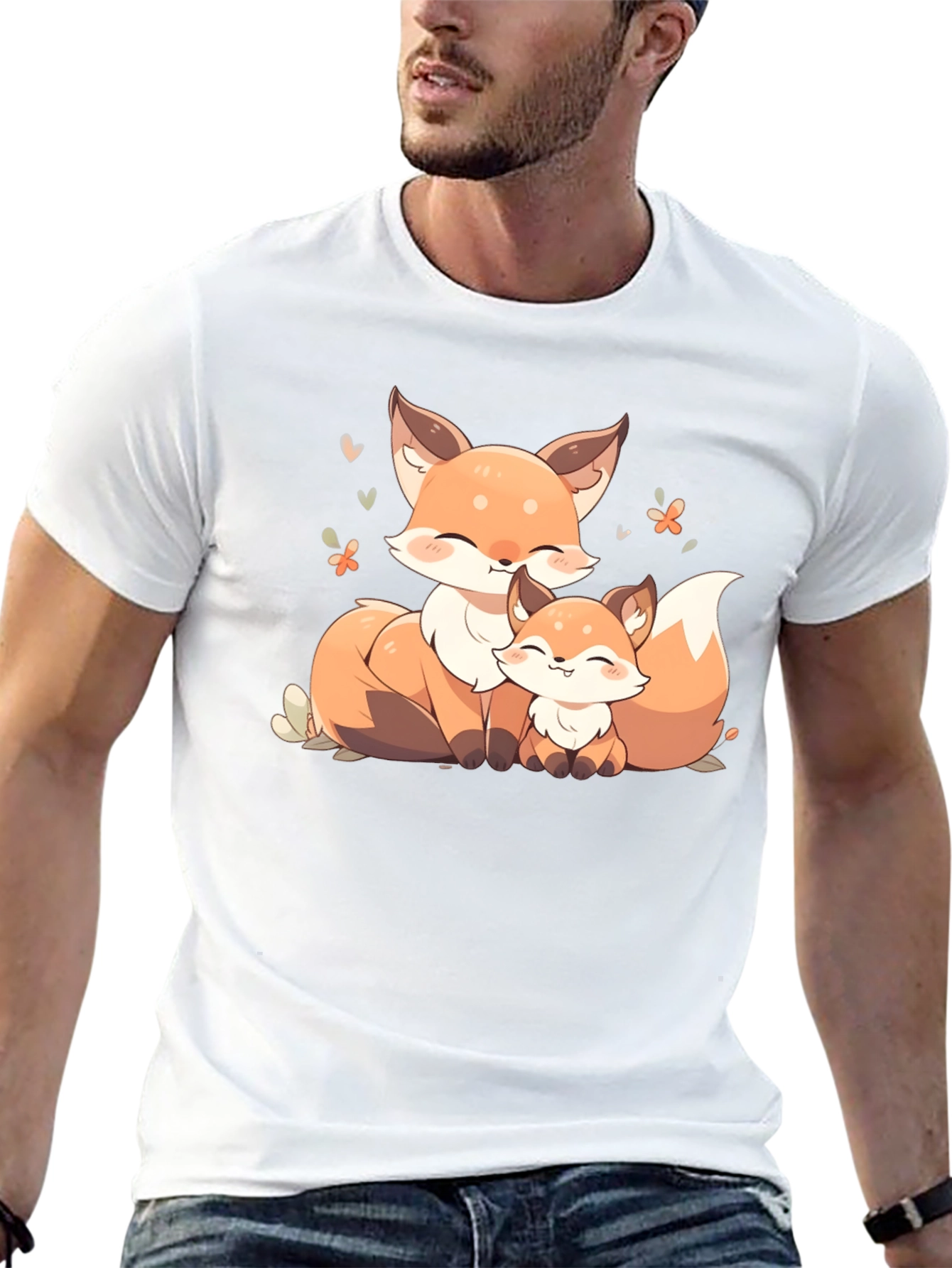 Cute Fox Family Graphic Black T-Shirt