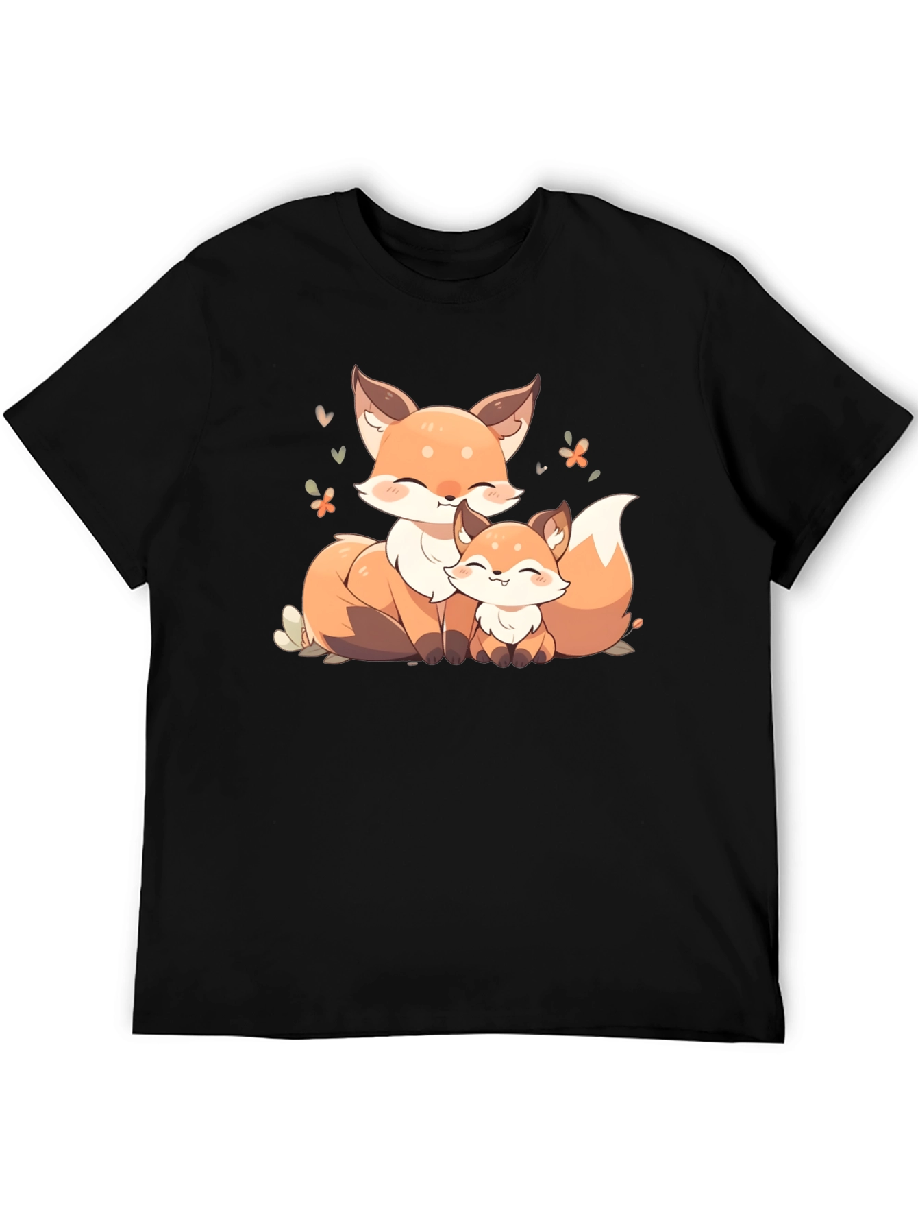 Cute Fox Family Graphic Black T-Shirt