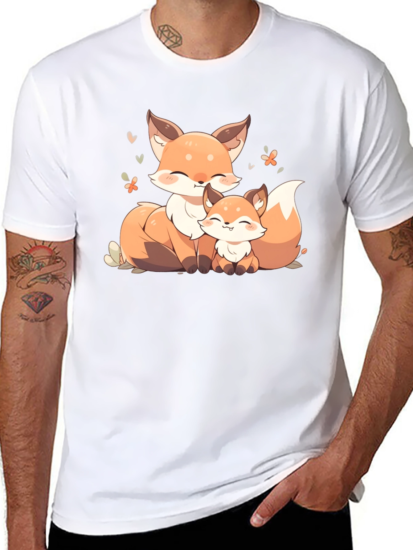 Cute Fox Family Graphic Black T-Shirt