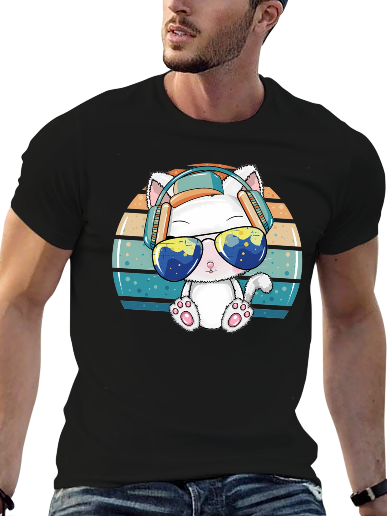 Cool Cat Retro Tee: Sun Tunes & Style