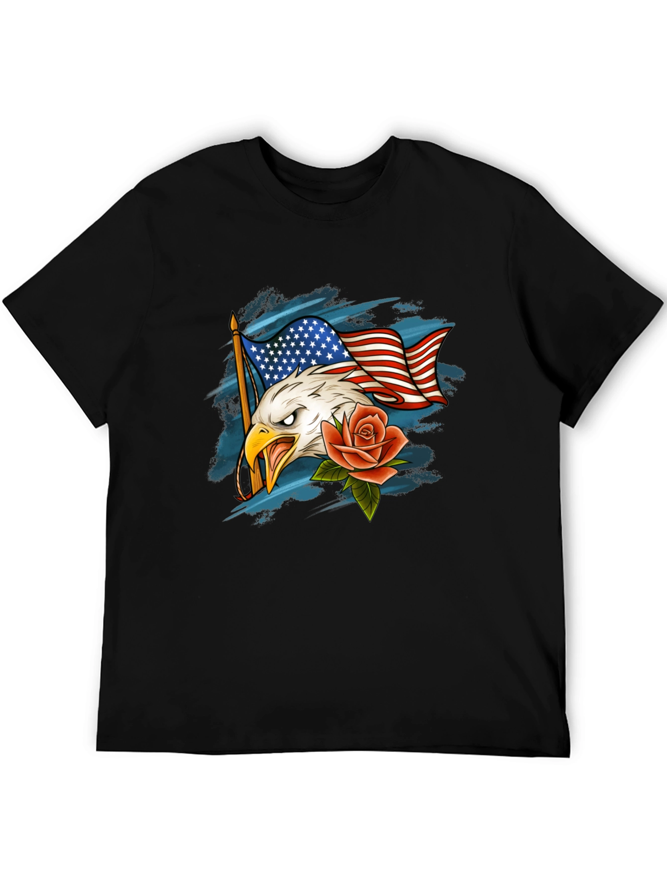 Eagle Flag and Rose Graphic T-Shirt