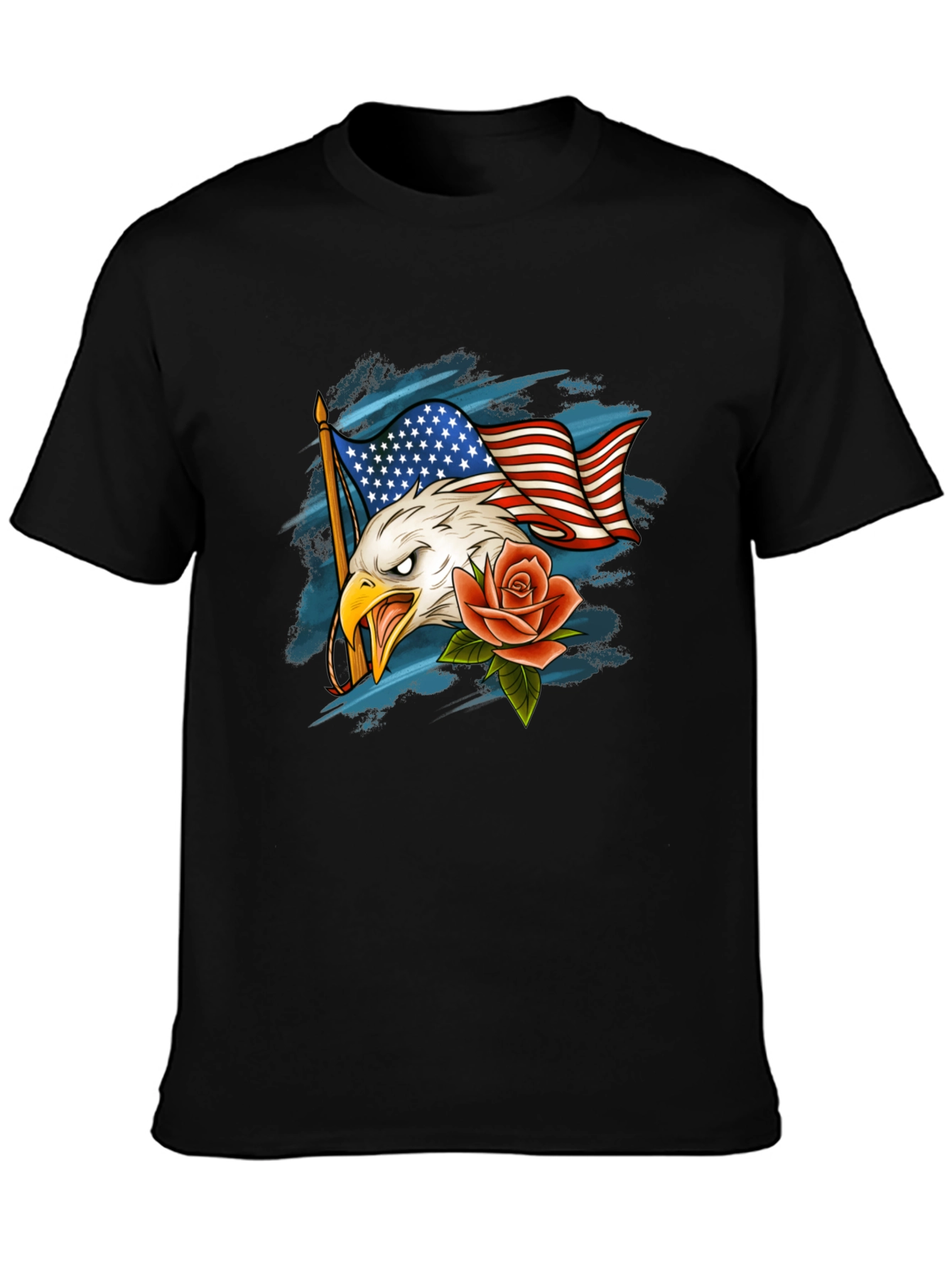 Eagle Flag and Rose Graphic T-Shirt