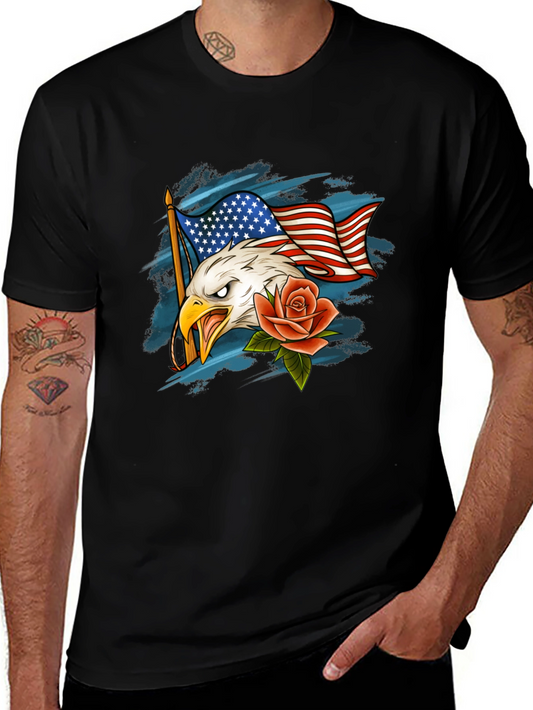 Eagle Flag and Rose Graphic T-Shirt