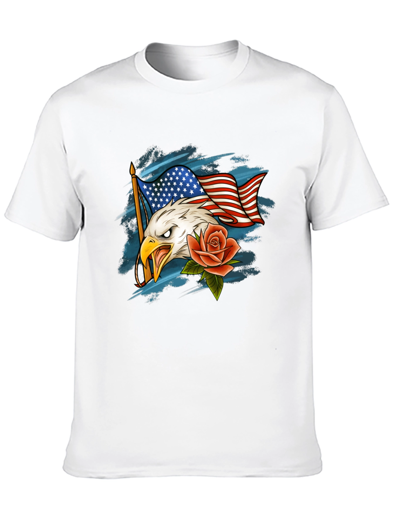 Eagle Flag and Rose Graphic T-Shirt