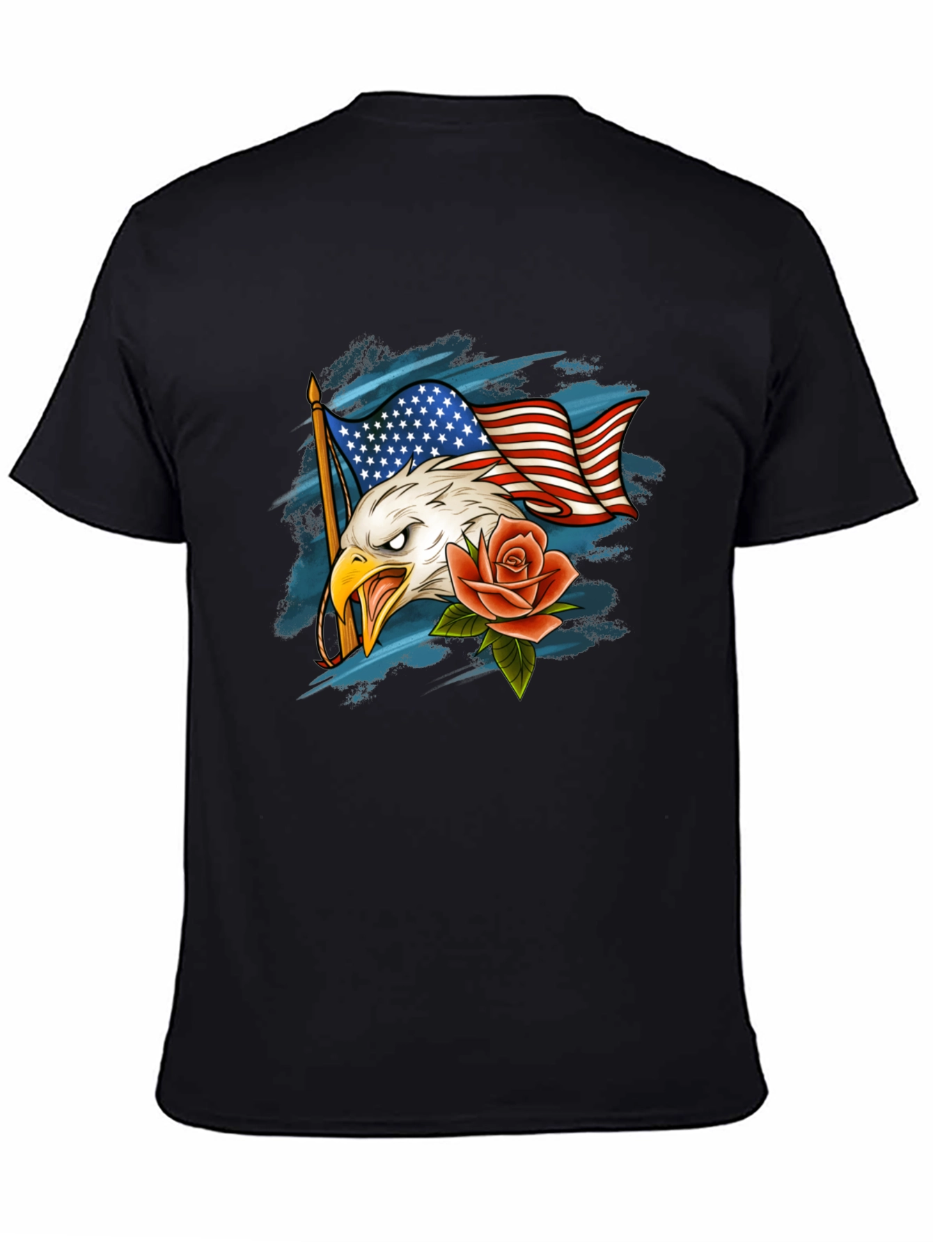 Eagle Flag and Rose Graphic T-Shirt