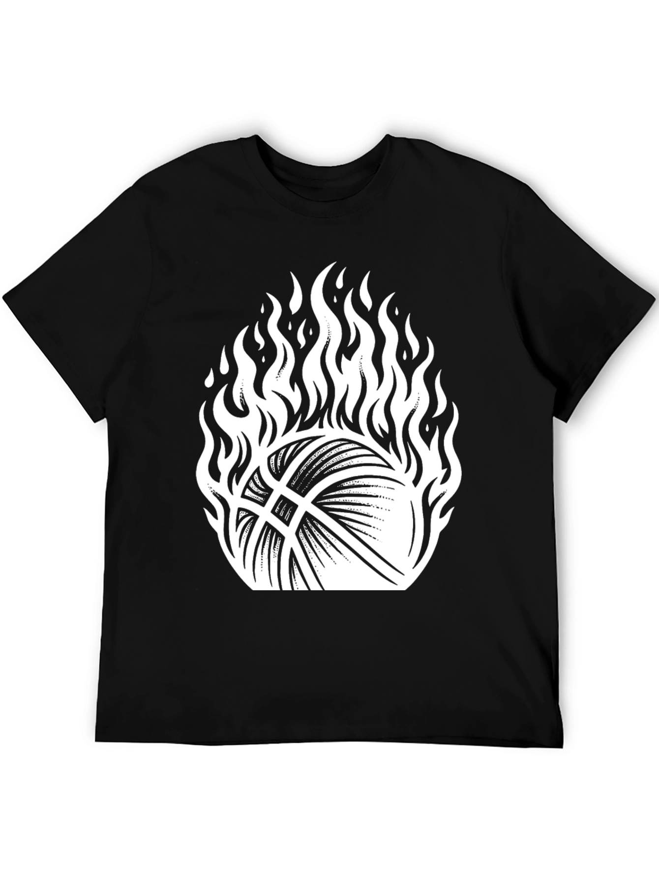 Flaming Basketball Graphic Tee - Black