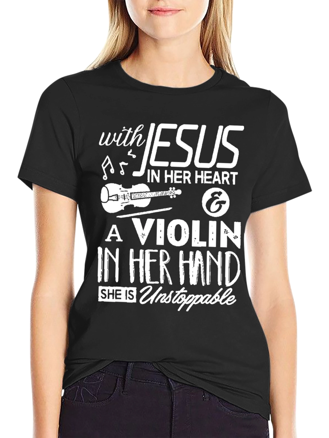 Jesus Violinist Black T-Shirt