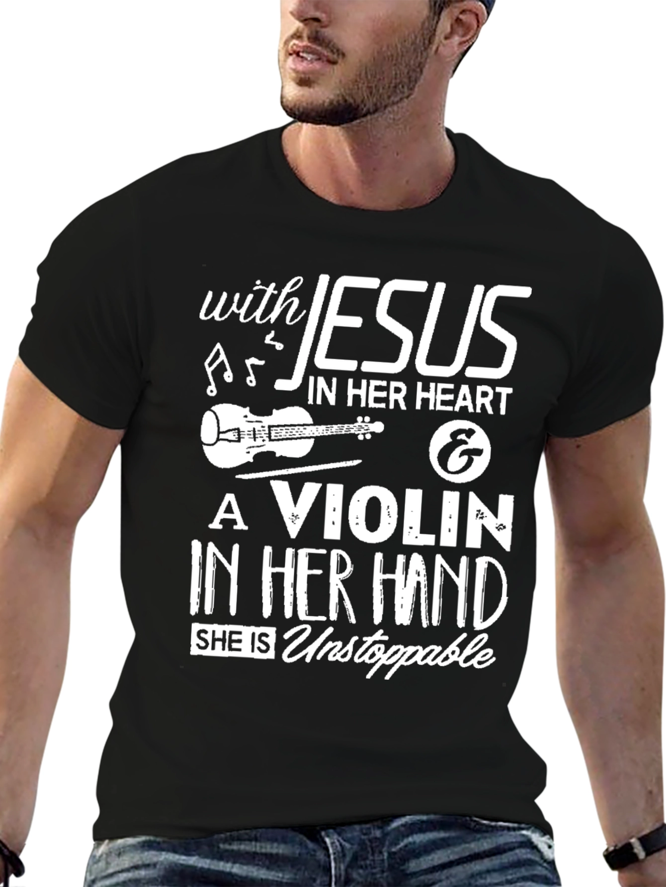 Jesus Violinist Black T-Shirt
