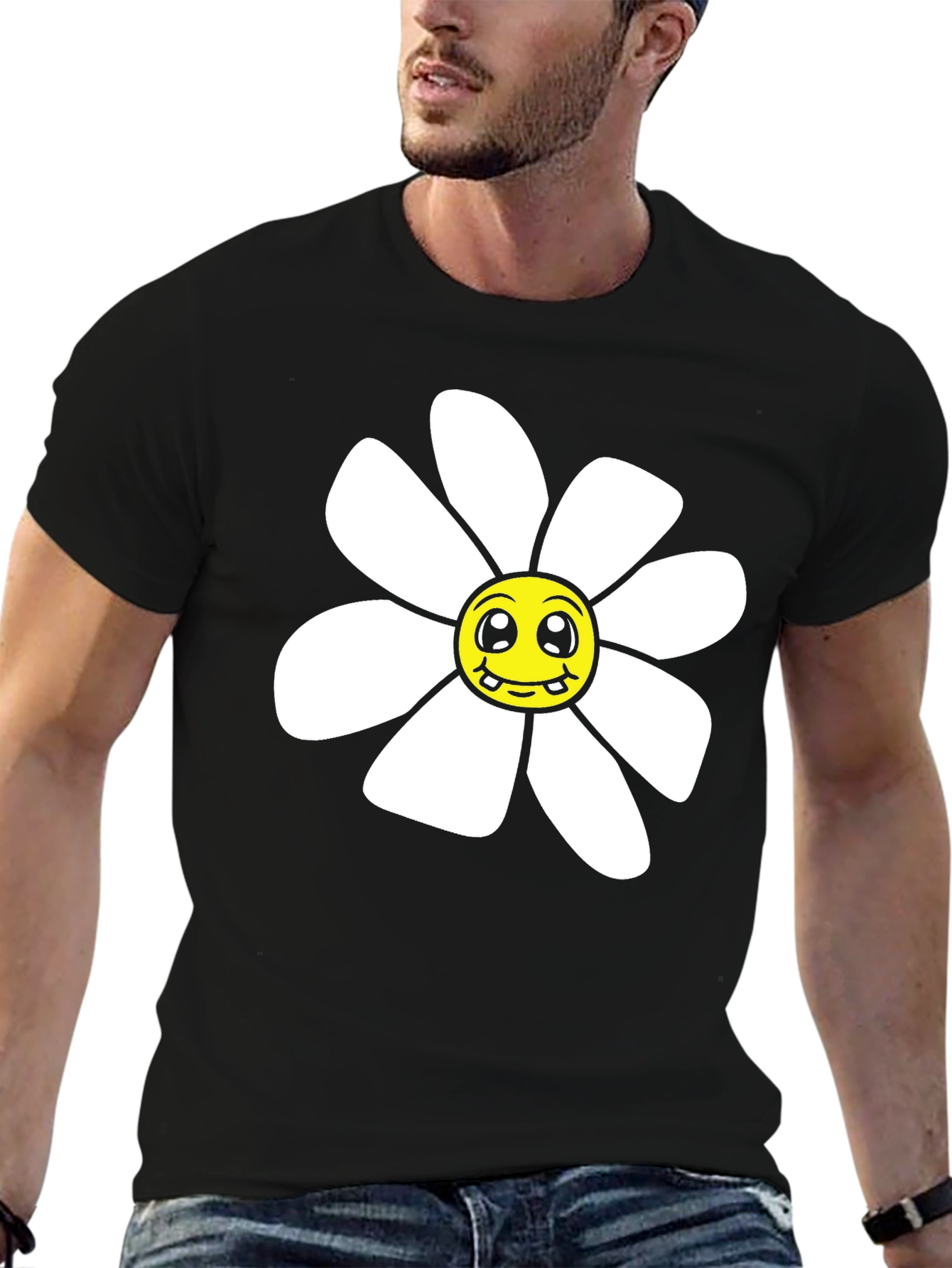 Daisy Graphic T-Shirt - Black Cotton Blend