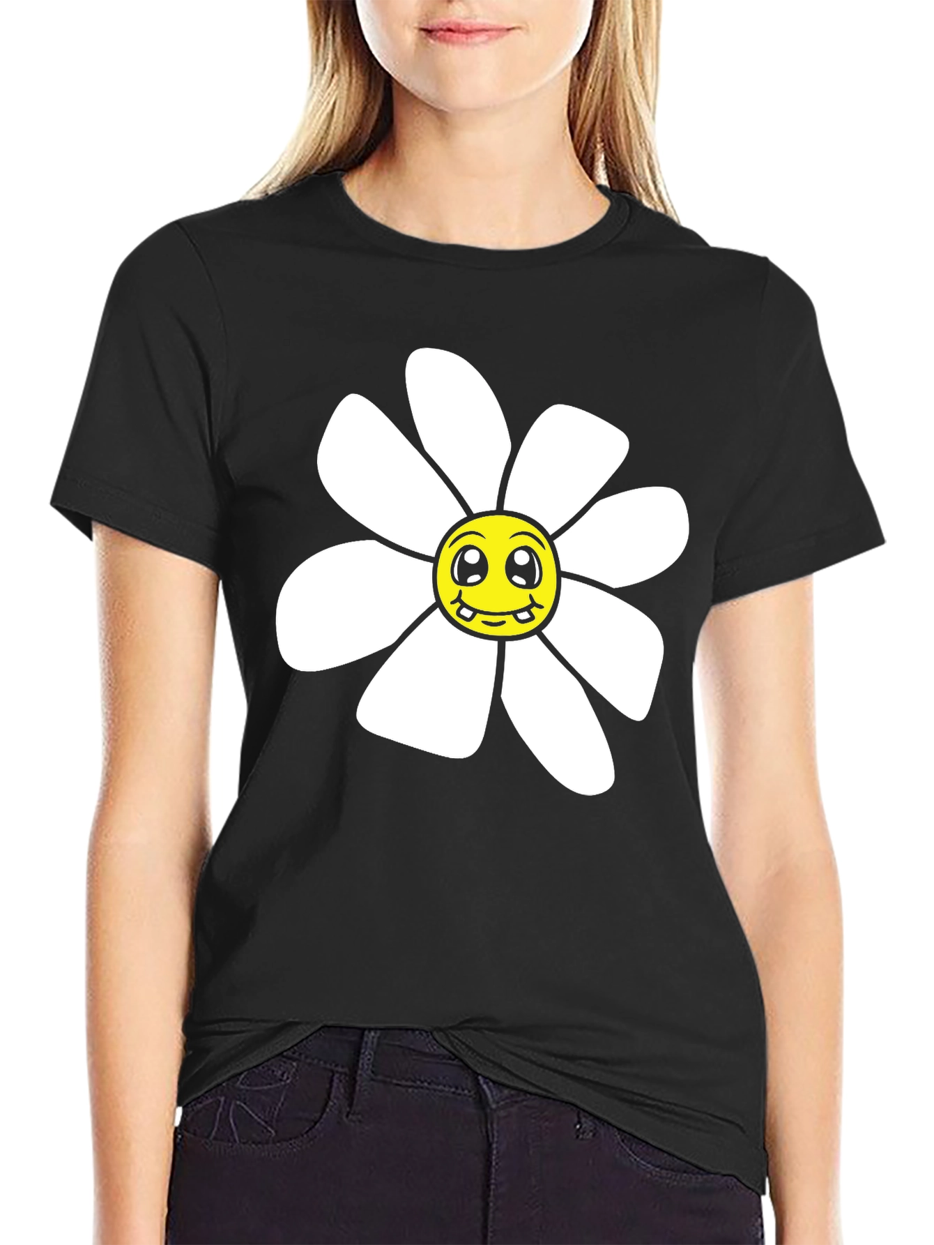 Daisy Graphic T-Shirt - Black Cotton Blend