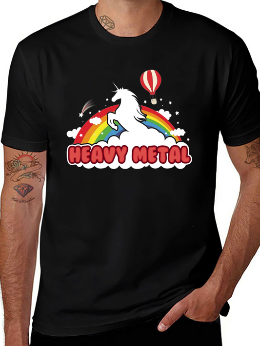 Heavy Metal Unicorn Rainbow Graphic Tee - Black