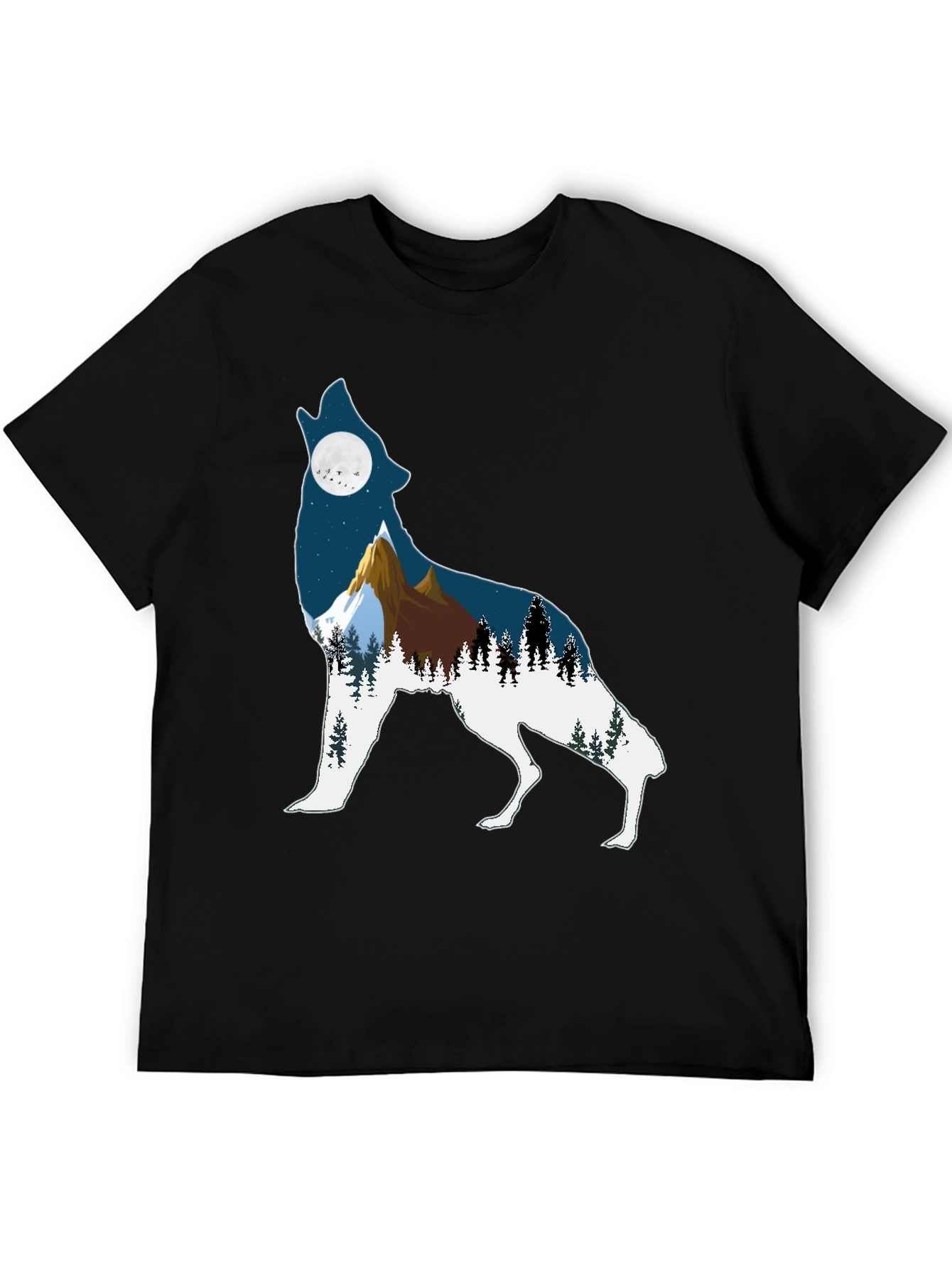 Wolf Silhouette Mountain Graphic Tee - Black