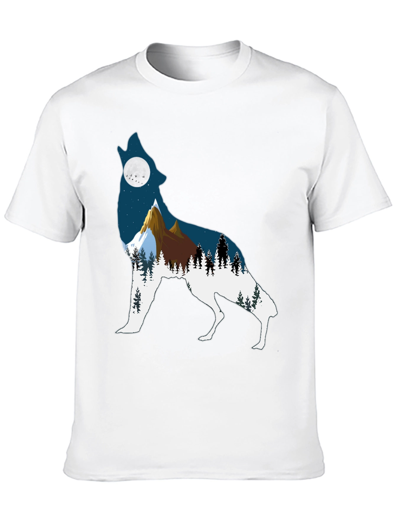 Wolf Silhouette Mountain Graphic Tee - Black