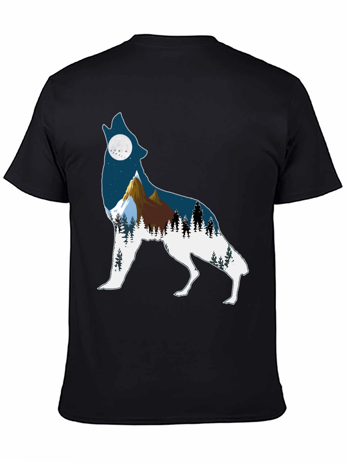 Wolf Silhouette Mountain Graphic Tee - Black