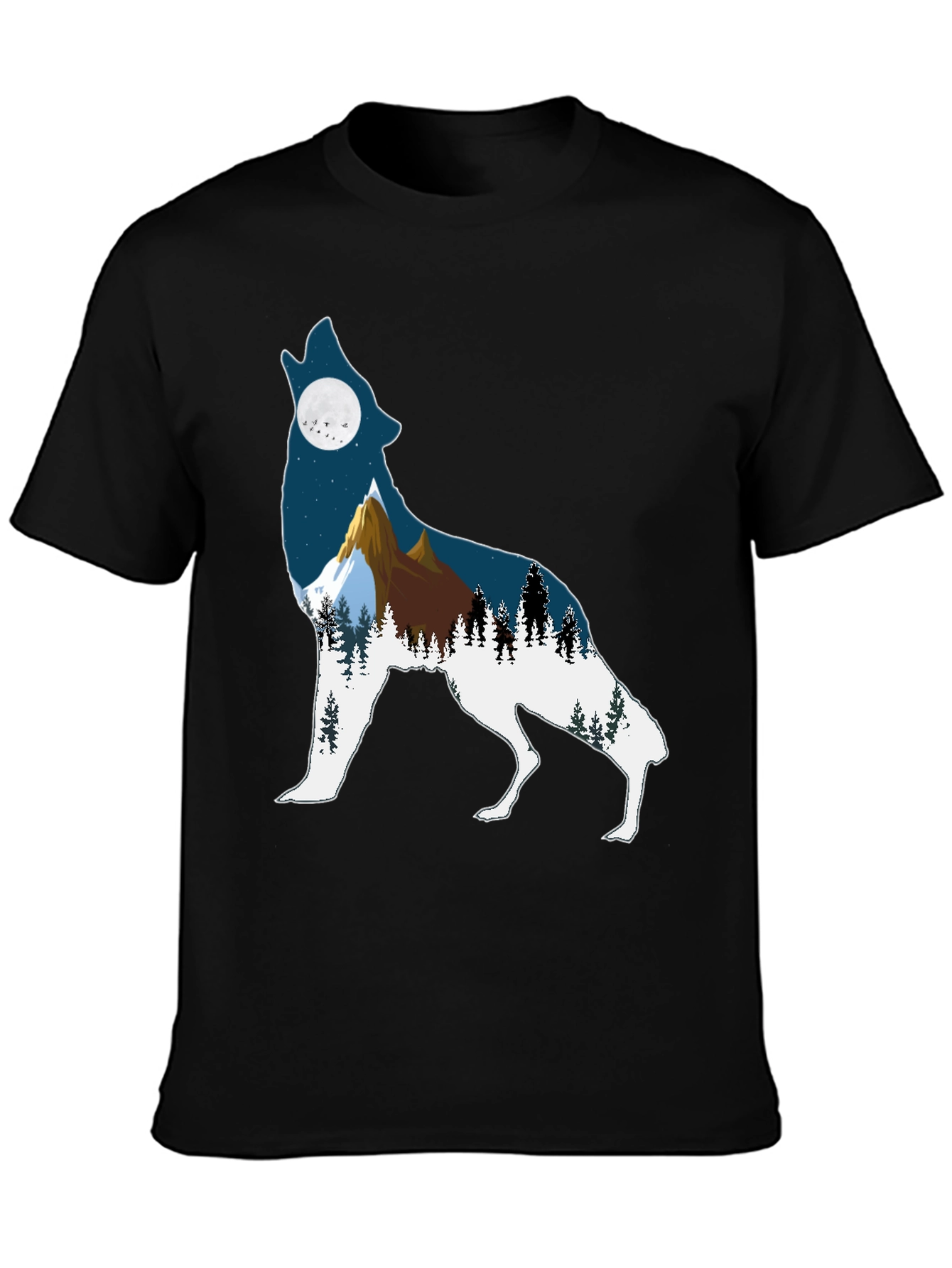 Wolf Silhouette Mountain Graphic Tee - Black
