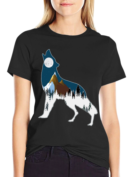 Wolf Silhouette Mountain Graphic Tee - Black