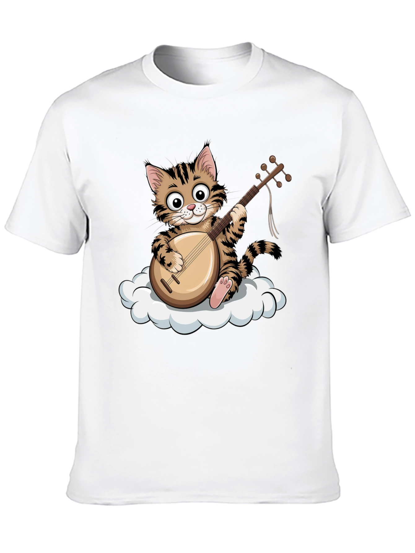 Cat Playing Balalaika on Cloud Graphic Tee