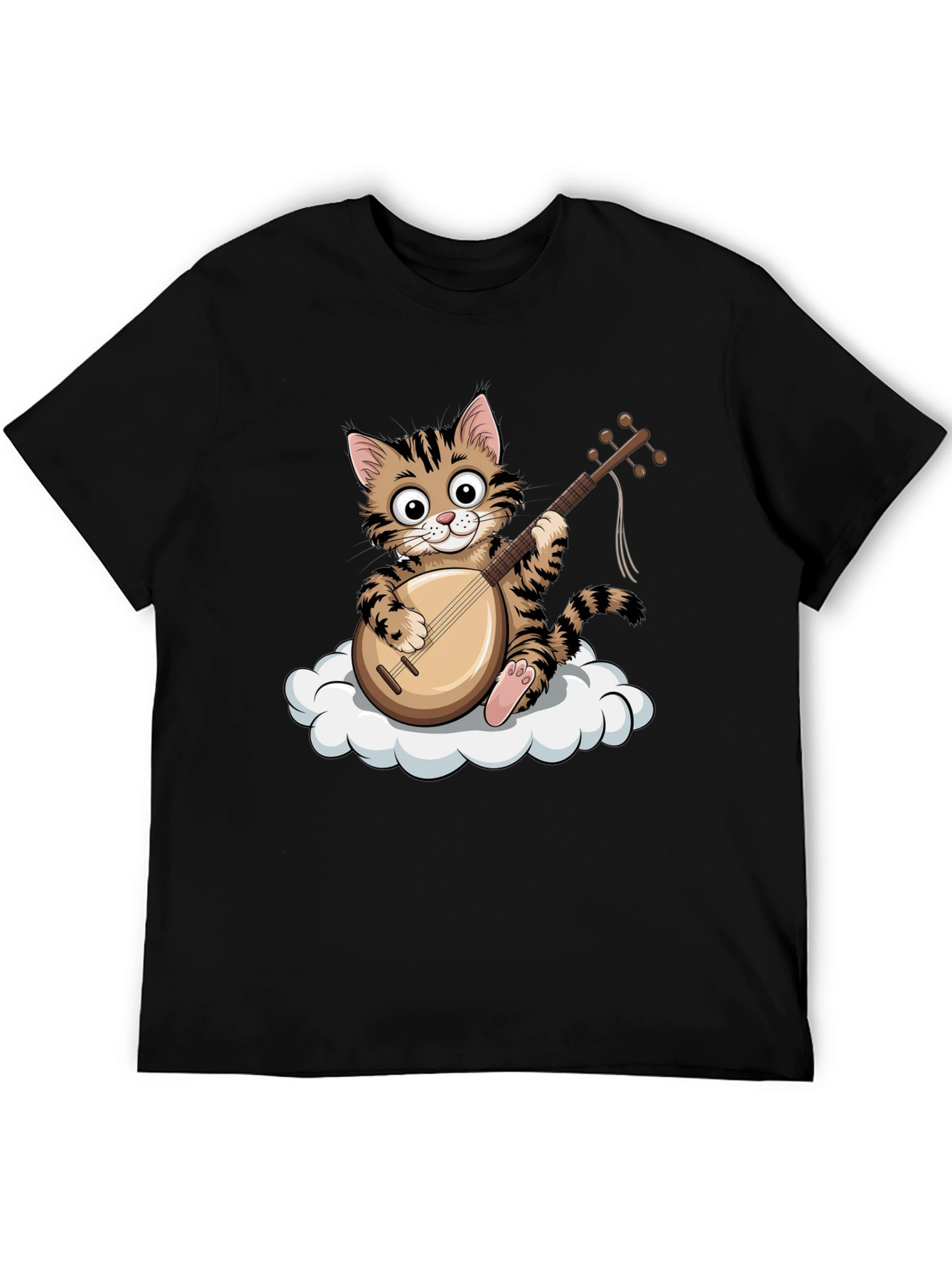 Cat Playing Balalaika on Cloud Graphic Tee