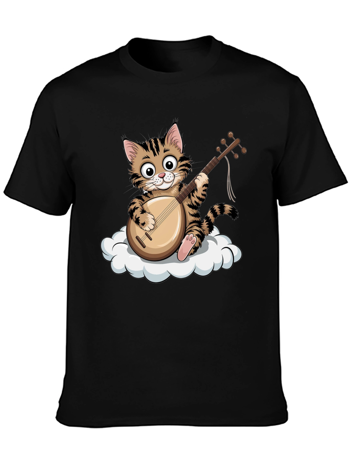 Cat Playing Balalaika on Cloud Graphic Tee