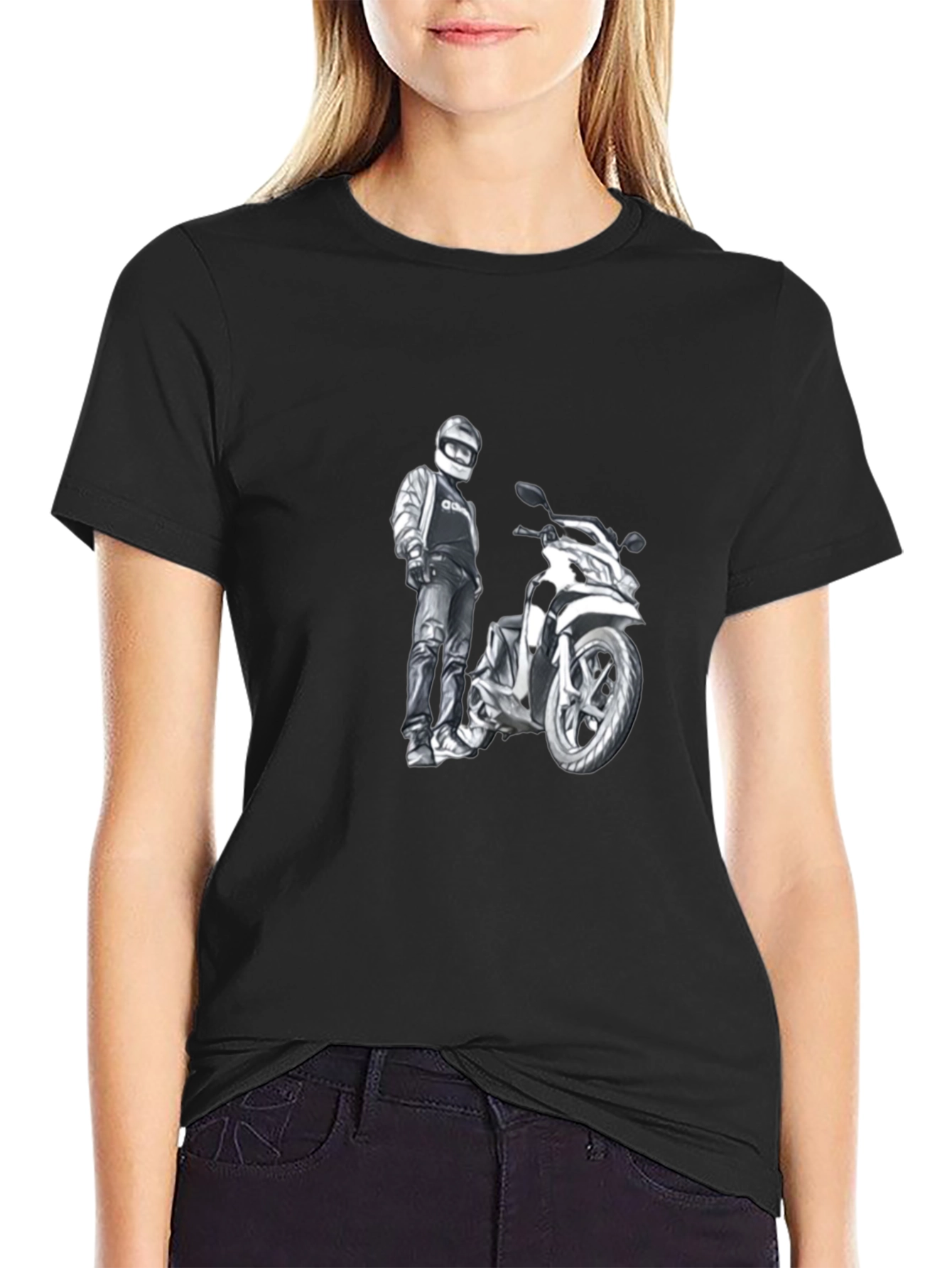 Motorcycle Graphic Tee - Black Cotton Comfort