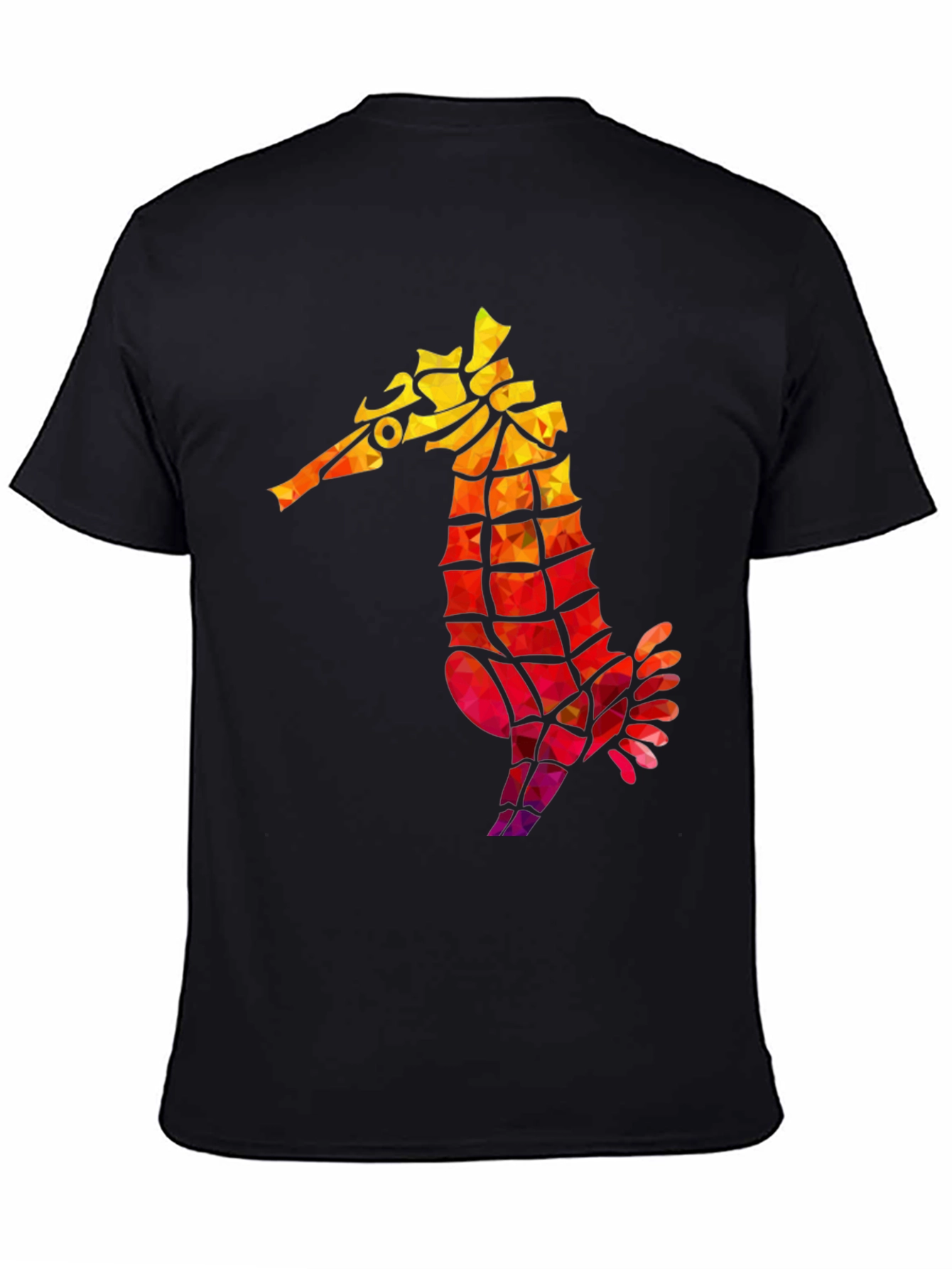 Geometric Seahorse Graphic Tee - Black