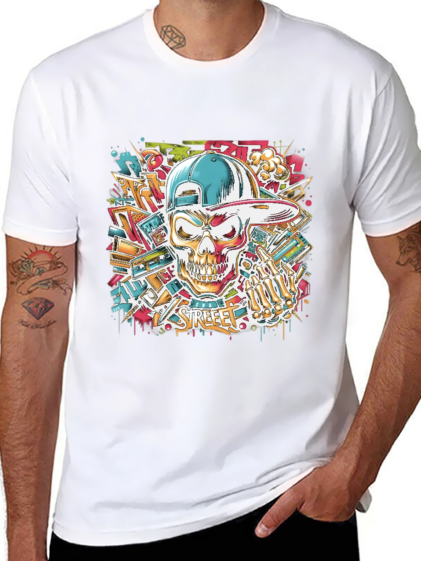 Streetwear Skull Graphic Tee - Black