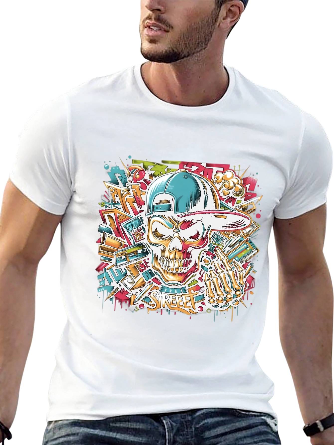 Streetwear Skull Graphic Tee - Black