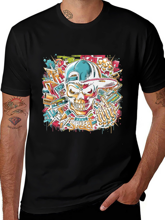 Streetwear Skull Graphic Tee - Black