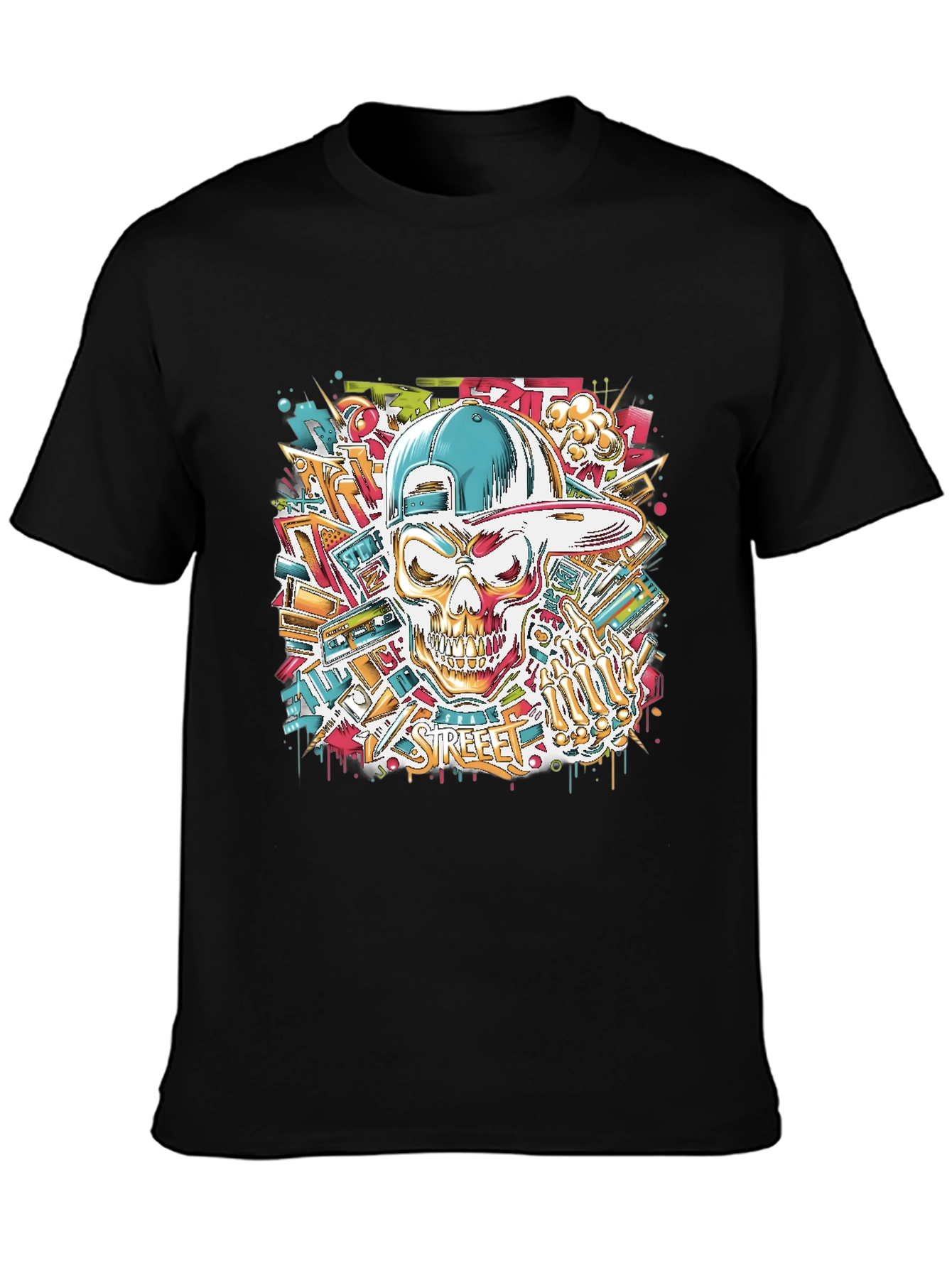 Streetwear Skull Graphic Tee - Black