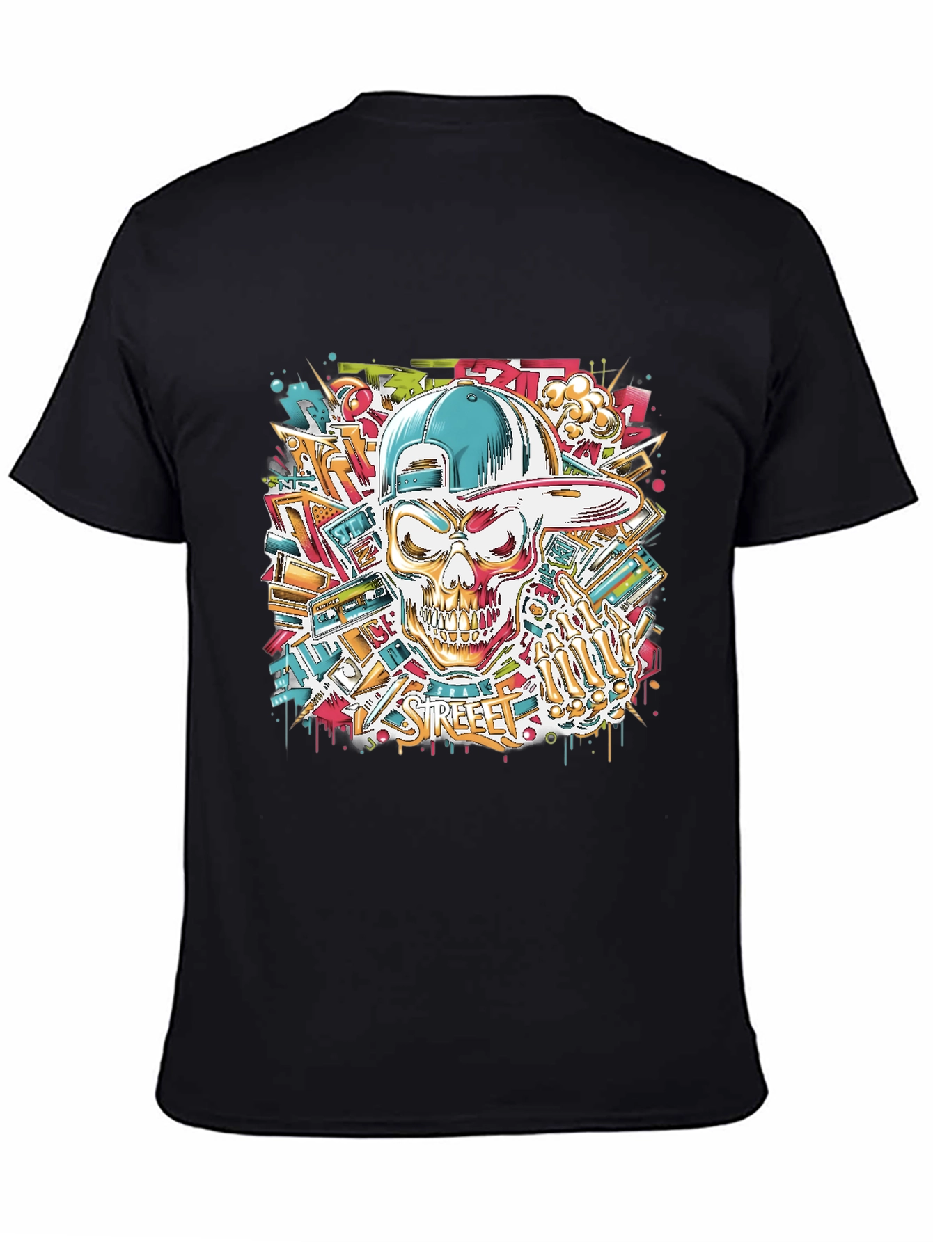 Streetwear Skull Graphic Tee - Black